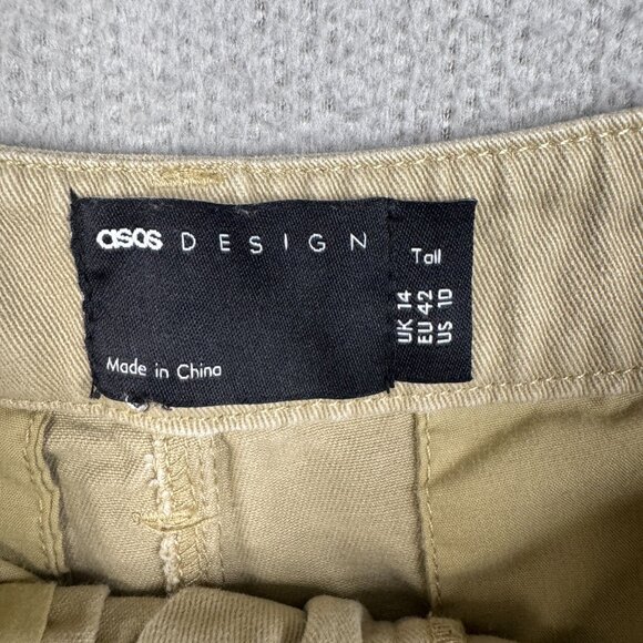 ASOS Pants Women 14T Beige High Rise Pleated Classic Fit Tapered Cotton Chino - Picture 9 of 14